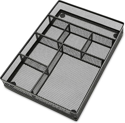 Desk Drawer Organizer Tray,Drawer Organizer for Office and Home,Desk Organizer with Drawers,7 Compartments,Non-Slip Desk Organizers (Black, 12.3" L x 8.3" W x 1.8" H)