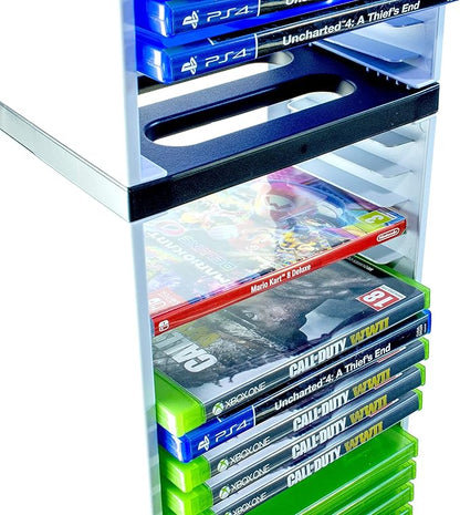 ADZ Game Storage Tower – Stores 36 Games or Blu-Ray Disks – Game Holder Rack for PS4, PS5, Xbox One, Xbox Series X/S Games and Blu-Ray Discs (White)