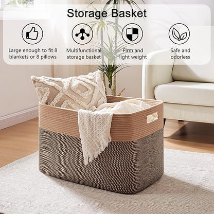 OIAHOMY 108L Extra Large Blanket Basket, 25”x16”x16” Laundry Basket, Blanket Storage for Living Room, Dog Toy Storage with Handle - Yellow & Black