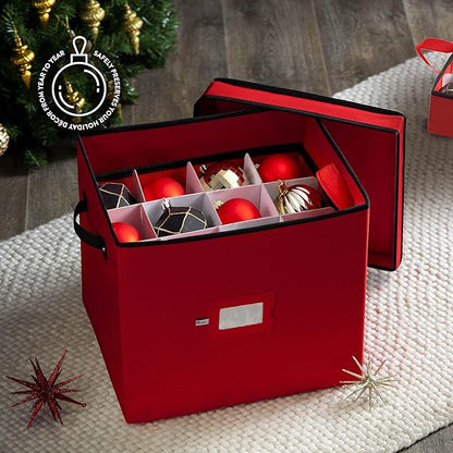 ZOBER Christmas Ornament Storage Box - Stores 36 4" Large Ornaments with Individual Trays - Tear Proof 600D Oxford Fabric - Ornament Organizer Storage Box, Durable Christmas Containers Holder - Red