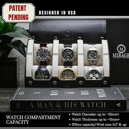 M Mirage Luxury Travel 6 watch display case organizer - Jade Black & Ivory White