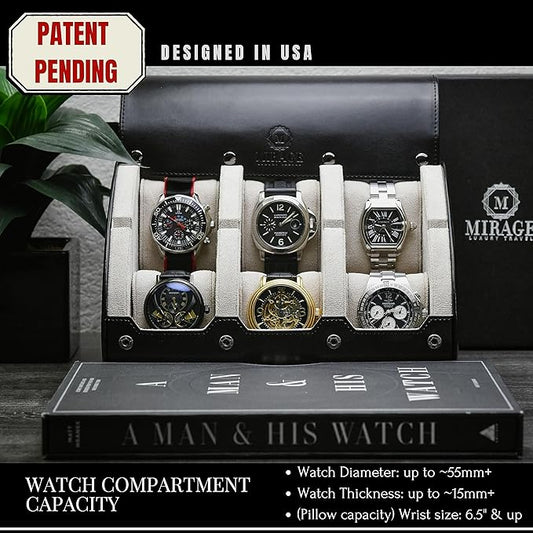 M Mirage Luxury Travel 6 watch display case organizer - Jade Black & Ivory White
