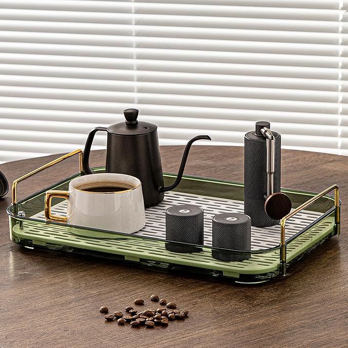 Coffee Bar Accessories, Station Organizers,Large Capacity Storage with Drain Board,Whisky Tray,Mug Tea Cup Holder Coffee Bar Organizer, Retro Green