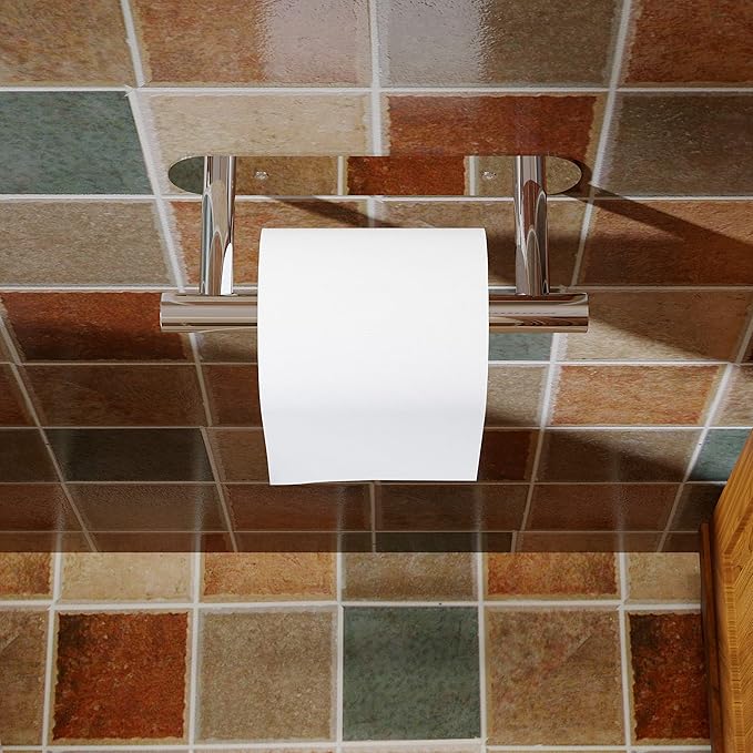 RUACQ Toilet Paper Holder, Self-Adhesive or Wall Mount, SUS304 Stainless Steel Rustproof Stick on Toilet Paper Roll Holder, No Drilling Bathroom Tissue Holder, Modern Pivoting Design (Chrome)