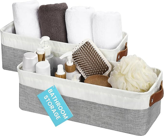 OrganiHaus Narrow Storage Bins 15x06in, Small Closet Bins for Shelves, Bathroom Storage Baskets for Shelves, Narrow Baskets, Fabric Organizer with Handles, Toilet Paper Organizer - 2 Pack, Gray