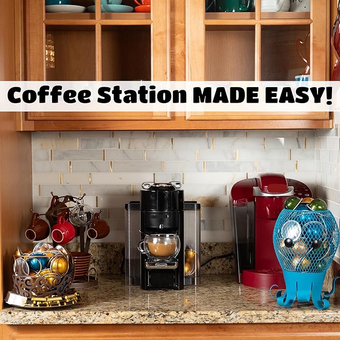 Made Easy Kit Coffee Pod Organizer Compatible with Nespresso Vertuo and Original - Countertop Sculpture Holder Basket Style for Café Bar, Corner Station Office Break Area (Octopus)