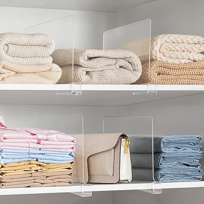 8 Pack 12 Inches [Extra Tall Version] Clear Shelf Dividers for Organization, Acrylic Closet Shelf Vertical Shelves Organizer for Bedroom, Kitchen and Office