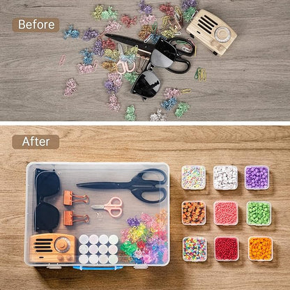 Bead Organizer Box with Handle, 61Pcs Small Bead Storage Boxes with Hinged Lid and Portable Craft Case, Mini Clear Plastic Container for Jewelry Making Supplies Bracelet Screws Seeds Nails Small Parts