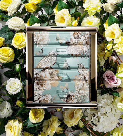 Homruilink High End Glass Jewelry Box - 5 Layer Jewelry Organizer with 2-Sided Doors and Mirror - Velvet-Lined Organizer For Ring, Necklace, Earring, Bracelet Storage - Christmas Gift For Women