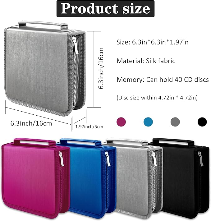 DVD Case CD Storage,40 Capacity CD Cases Holder DVD Storage Case Holders CD DVD Disc Case Storage Wallet Binder for Car Home Office Travel (40 Silvery)