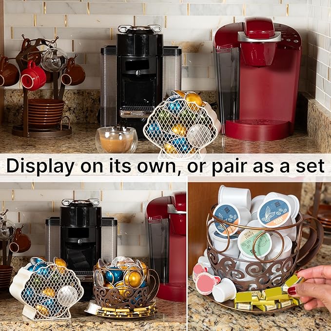 Made Easy Kit Coffee Pod Organizer Compatible with Nespresso Vertuo and Original - Countertop Sculpture Holder Basket Style for Café Bar, Corner Station Office Break Area (Clam)