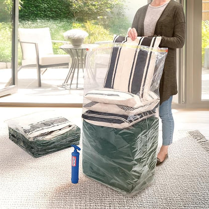 Hefty Shrink-Pak Vacuum Storage Bags – For Clothes, Pillows, Towels, Blankets & More – Space Saver Vacuum Suction Sealer Bags for Home or Travel – 4 Jumbo Cubes, 43.5 x 34 x 18 Inches