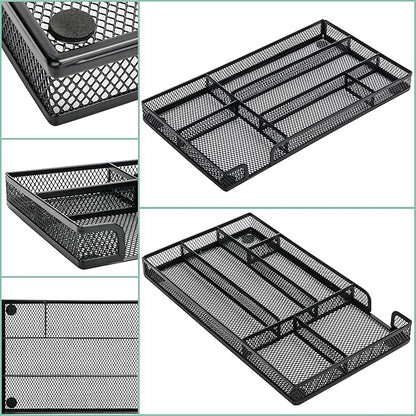 Annova Desk Drawer Organizer Tray for Office Organization - Metal Mesh - Storage Tray with Dividers for Pens, Desktop Accessories, Bathroom, Kitchen, Makeup and Office Supplies (Small, Black)