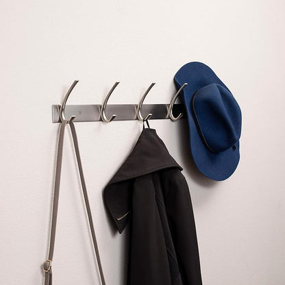 BIRDROCK HOME Premium 5-Hook Stainless Steel Coat and Hat Rack for Wall - Front Door Organizer - Mounted Hanger for Jackets, Clothes, Hats, Towel - Silver Dual Hooks - Brushed Nickel Finish