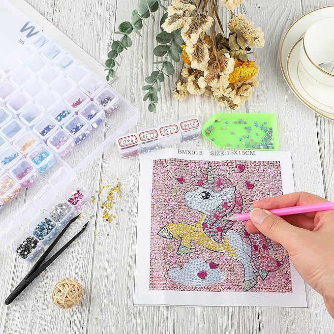 Ecurfu 56 Slots Diamond Painting Storage Containers, 56 Girds 1 Pack, Bead Storage Containers, Diamond Art Organizer Box, Diamond Painting Accessories, Embroidery Storage with Label Stickers