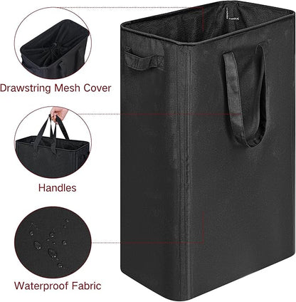 efluky Slim Laundry Basket, Narrow Laundry Hamper with Handles, Collapsible Dirty Clothes Hamper, Tall Laundry Bin for Laundry Room, Dorm and Bedroom, 19.8 Gallon(75L) Black (Pack of 2)