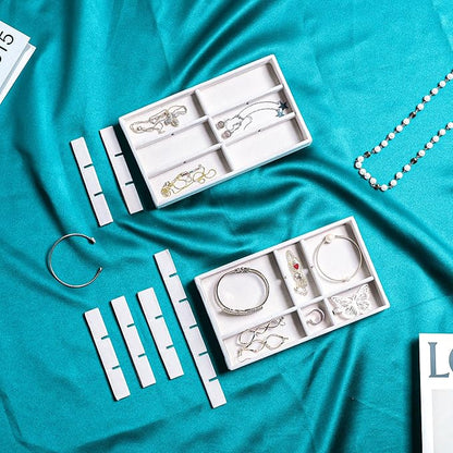 Frebeauty Jewelry Organizer Tray,Stackable Velvet Jewelry Trays,Drawer Inserts Earring Organizer For Women Jewelry Storage Display Case for Rings Stud Necklaces,8.3 x 4.9 x 1 Inches (White)