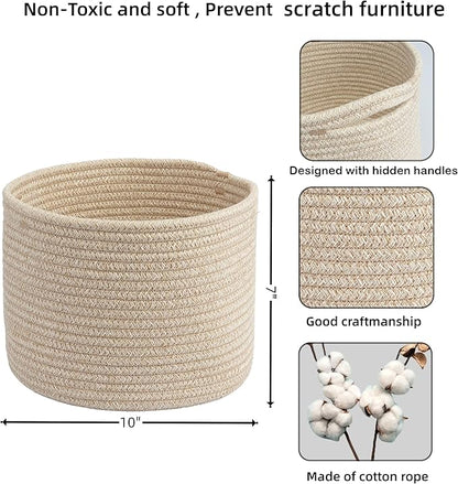 Woven Cotton Storage Baskets - 3-Pack Round Bins (10x10x7'') for Shelves, Closets & Bookcases | Durable Rope Organizers for Nursery, Baby, Toys, Easter & More (Oatmeal)