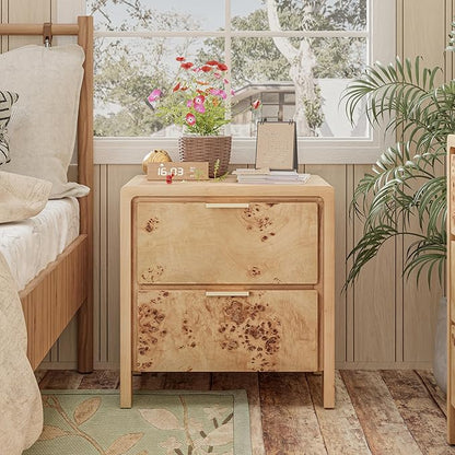 COZAYH Fully Assembled Farmhouse Nightstand with Drawer, Distressed Wood Retro Accent Bedside Table, Small Nightstand Organizer, Mid Century Modern End Table for Bedroom, Rustic, Burl