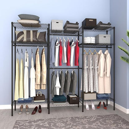 Portable Closet Clothes Rack, Freestanding Clothing Rack, Metal Garment Rack,Adjustable Custom Closet Rack, 56.7" L x 13.8" W x 75.2" H, Max Load 700LBS, Small(Black)