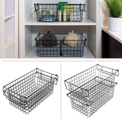 Set of 2 Storage Bins for Kitchen and Bathroom Organizer - Basket Set for Toy, Kitchen, Closet, and Bathroom Storage - Medium Shelf Organizers with Handles by Home-Complete (Black)