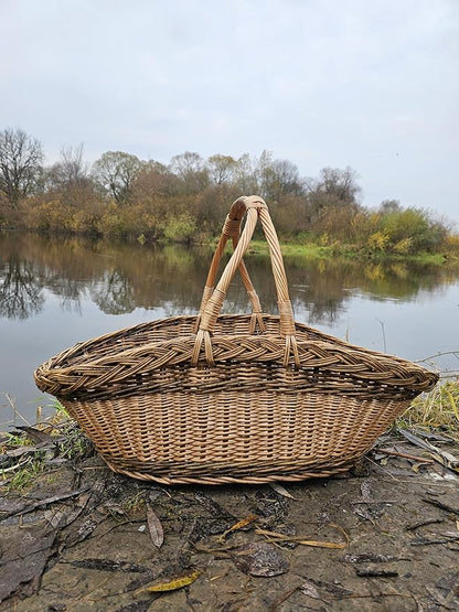 Handcrafted Extra-Large Wicker Basket with Two-Tone Weave – Rustic Handmade Storage Basket from Lithuania