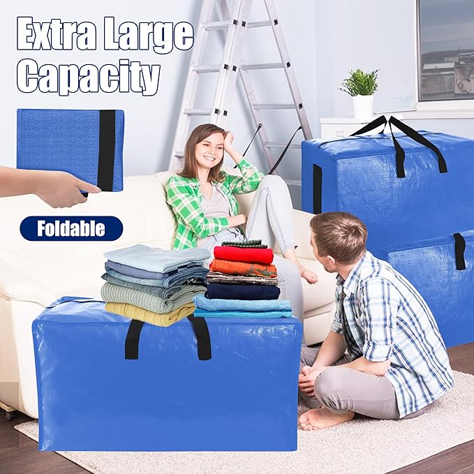 SWEET DOLPHIN 6 Pack Extra Large Moving Bags with Strong Zippers & Carrying Handles, Heavy Duty Storage Tote for Space Saving Moving Storage, Fold Flat, Alternative to Moving Box (Multicolored)
