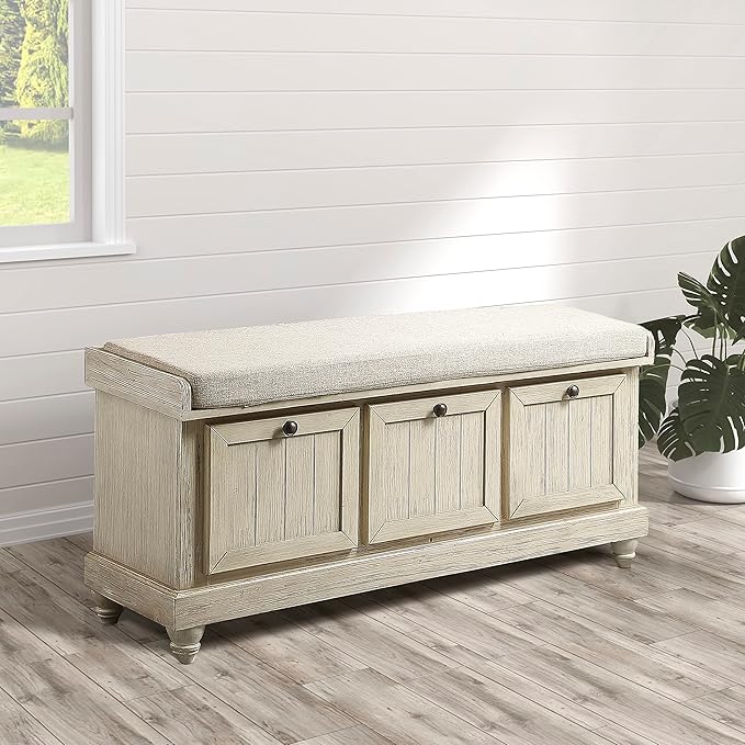 Lexicon Berryessa Lift-Top Storage Bench, Distressed White