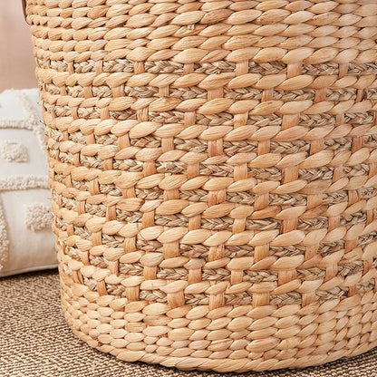 Isidore Water Hyacinth Storage Basket, Round Woven Design (Natural Brown, 15.7 x 15.7 x 11.8 in)