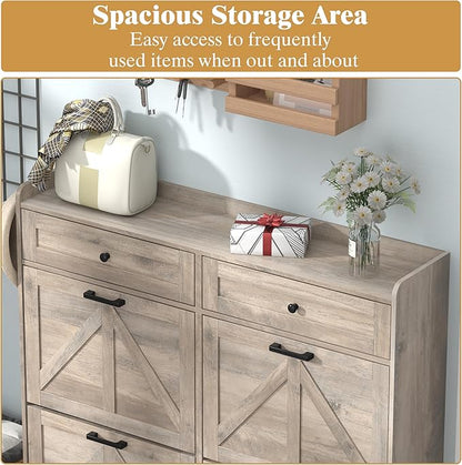 Shoe Cabinet with 4 Flip Drawers & 2 Storage Drawers, Rustic Farmhouse Narrow Shoe Organizer Cabinet, Slim Shoe Rack Cabinet, Shoe Storage Cabinet for Entryway, Hallway, Front Door