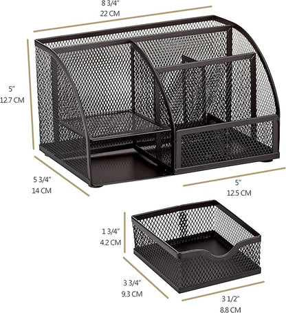 Annova Mesh Desk Organizer Office with 7 Compartments + Drawer/Desk Tidy Candy/Pen Holder/Multifunctional Organizer (Black)
