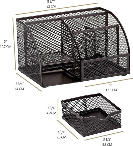 Annova Mesh Desk Organizer Office with 7 Compartments + Drawer/Desk Tidy Candy/Pen Holder/Multifunctional Organizer (Black)