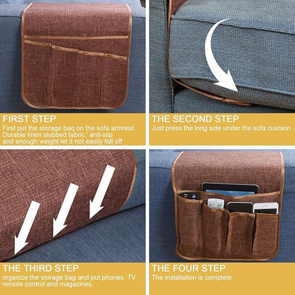 Sixyotie Sofa Armrest Organizer,Non-Slip Remote Control Holders for Recliner Couch,Chair Armchair Caddy with 5 Pockets for Table,Cell Phone,Ipad,Magazines,Books (13x35In, Coffee)