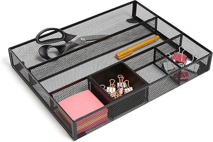 TRU RED Mesh Drawer Organizer, 6‑Compartment, Matte Black – Desk & Drawer Storage for Office Supplies