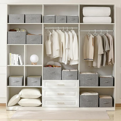 Linen Folding Storage Bins, 3 Pack Large Storage Baskets, Washable, Clothing Storage Bins with Handle, Closet Organizer for Storage Sweater,Sheets(dark grey, 16"x9½"x6¾")