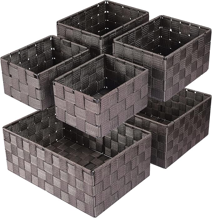 Woven Storage Baskets, Storage Bins, Cube Basket Container Baskets Storage Boxes Organizers for Clothes /Shelves/ Closet, Set of 6 (Brown)