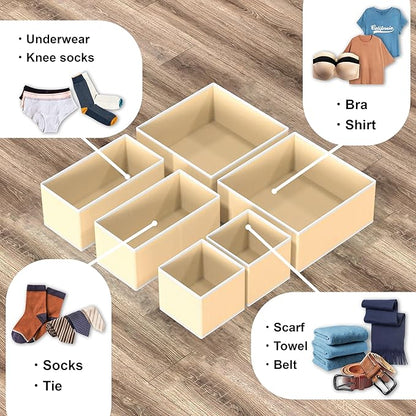 Simple Houseware Foldable Drawer Organizer Set of 12, Beige – Fabric Storage Bins for Clothes, Underwear, Bra, Panty, Socks, Onesies – Closet & Dresser Drawer Dividers for Home Organization