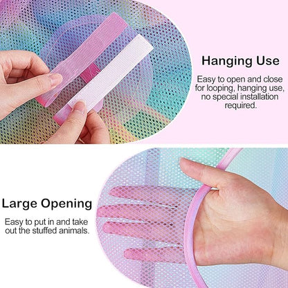 Basumee Stuffed Animals Net or Hammock 2 Pcs Stuffed Animals Storage Toy Net Hammock for Plushies Storage Organizer Mesh Kids Girls Room Decor, Rainbow, 4 Tiers