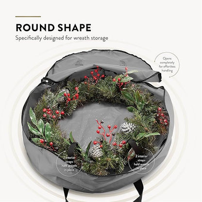 ZOBER 2 Pack Oxford Christmas Wreath Storage Container 36 Inch - Wreath Bag for Artificial Wreaths Box - Waterproof Fabric, Dual Zippered Wreaths Storage Bag With Strong Durable Handles - Gray
