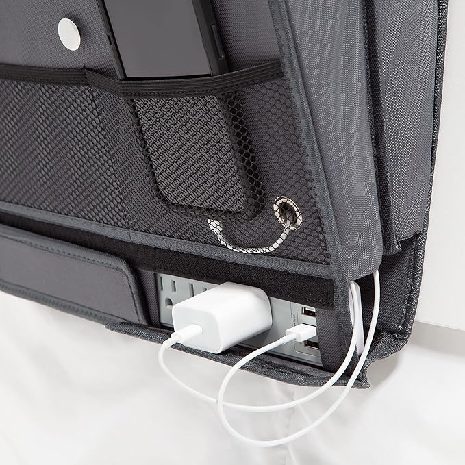 U Brands Bedside Caddy, 7 Pockets with Power Strip Compartment, Organization Supplies, Gray, 1 Count