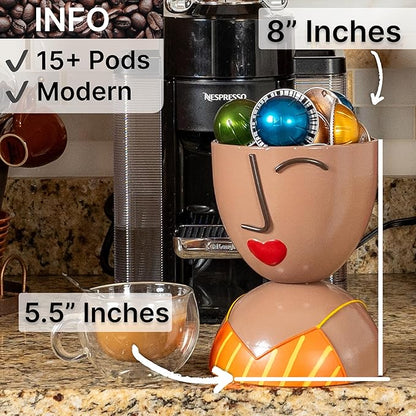 Made Easy Kit Coffee Pod Organizer Compatible with Nespresso Vertuo and Original - Countertop Sculpture Holder Basket Style for Café Bar, Corner Station Office Break Area (Orange Yellow Stripe)