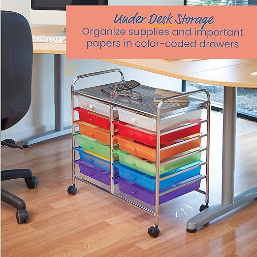 ECR4Kids 12-Drawer Value Mobile Organizer, Storage Cart, Assorted