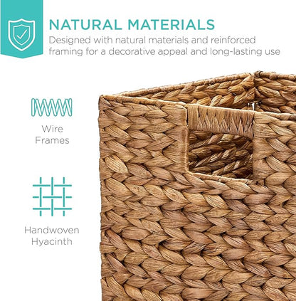 Best Choice Products 13x13in Pack of 5 Cube Storage Baskets, Water Hyacinth Multipurpose Collapsible Organizers, Handwoven Laundry Totes for Laundry, Living Room, Kids Room & Nursery - Chestnut