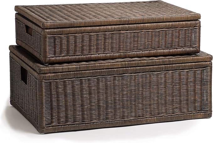 The Basket Lady Underbed Wicker Storage Box, Extra Large, 31 in L x 21 in W x 11 in H, Antique Walnut Brown