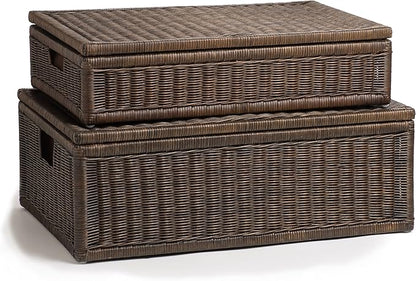 The Basket Lady Underbed Wicker Storage Box, Extra Large, 31 in L x 21 in W x 11 in H, Antique Walnut Brown