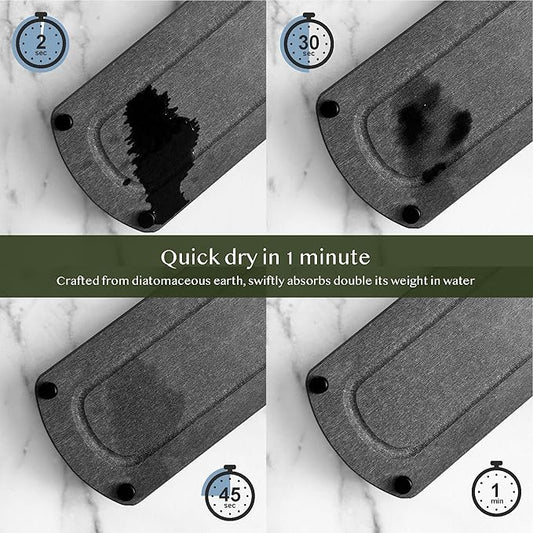 2PCS Water Absorbing Stone Soap Tray for Kitchen Bathroom Sink, Quick Dry Diatomaceous Earth Drying Rack and Shower Caddy, Soap Dispenser and Sponge Holder Organizer for Countertop, TWINKLE MOMENT; Dark Gray