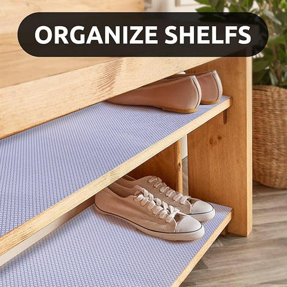 RAY STAR 12X120 Inch Shelf Liner for Kitchen Cabinets, Non-Adhesive Cabinet Liner Washable, PVC Drawer Liner for Dresser Non-Slip Bathroom (Blue Circle)(5 Roll)