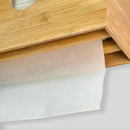eBun Bamboo Paper Towel Holder for Multifold, Cfold, Trifold, Zfold Towels – Wall Mount or Countertop Paper Hand Dispenser with Removable Lid Tray, Modern Rustic Design for Kitchen, Bathroom & Office