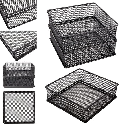 Annova Mesh Stackable Drawer Cabinet and Shelf Organizer Bins Storage Basket School Office Supply Holder Tray- Set of 2 (Black, 6x6x2 Inch)
