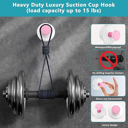 Suction Cup Hooks for Shower,Removable No Drill Towel Hooks,Upgraded 15 lbs Strong Suction hooks for Bathroom Tile,Shower Wall,Glass Door,Kitchen-Loofah,Coat,Stainless Waterproof-White Pink 4 Pcs